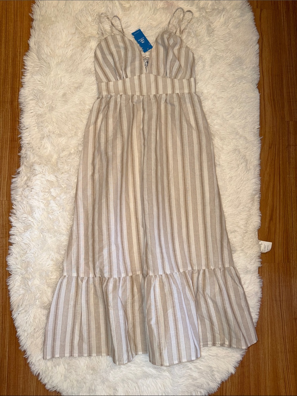 NWT CUPSHE Striped Beige & White Sundress with Spaghetti Straps